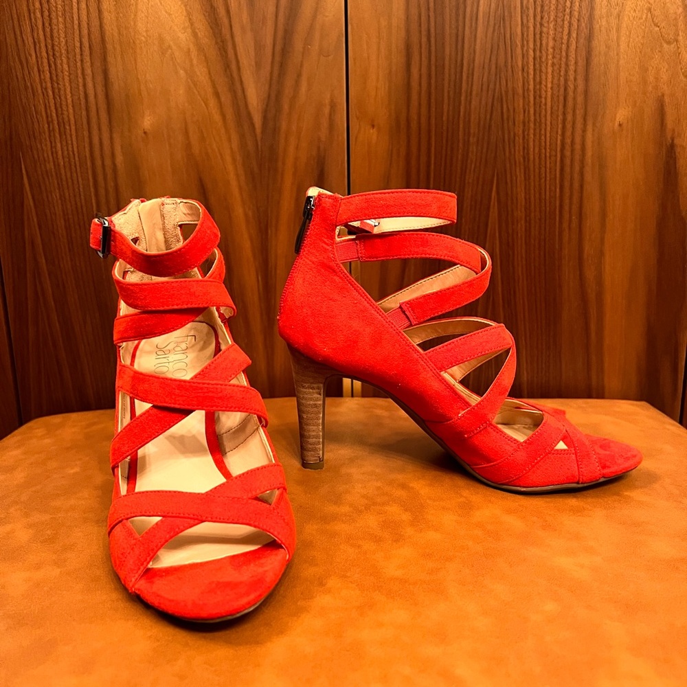 Franco Sarto Quincey Strappy Heel sandal size 5 Red Suede
